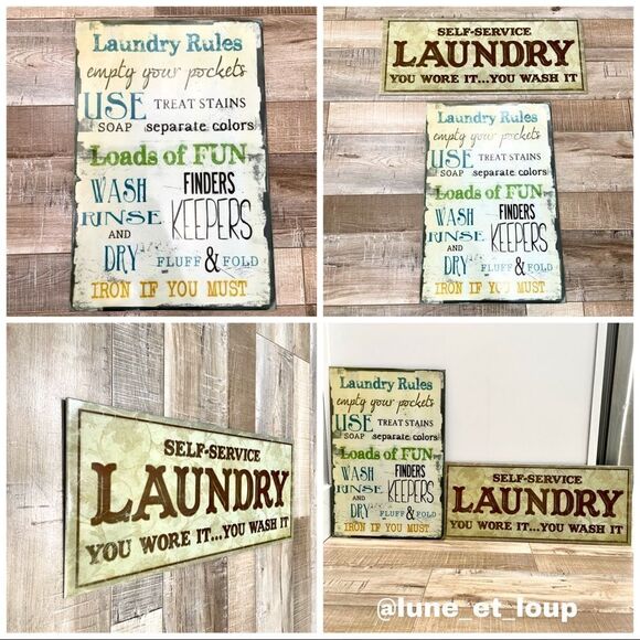 RETRO SET OF TWO Metal Laundry Room Plaques Wall Art Home BRAND NEW! - Picture 1 of 9
